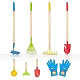 Hortem Kinder Gartengeräte Set 8-teilig, enthalten 4-teilig Kinder Lange Gartengeräte, 3-teilig Kleine Gartenhandwerkzeuge und Gartenhandschuh für Kinder