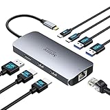 USB C Docking Station Dual Monitor, 8 in 1 Laptop Docking Station Triple 4K Display DockingStation mit 2 HDMI, DisplayPort, 1 Gbps Ethernet, 100W PD Charging, USB 3.0 Ports Adapter für Dell, HP