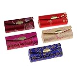 BALLVIC Lippenstift-Etui, 5 Stück Samll Kosmetiktaschen Brokat-Stil Aufbewahrungsbox mit kleinem Spiegel innen für Lippenstift Lipgloss Make-up, rot