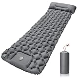 AQXONG Isomatte Selbstaufblasend, wasserdichte Aufblasbare Schlafmatte mit Fußpumpe und Kissen, Ultraleicht und Tragbar, Geeignet für Camping, Wandern, Angeln, Reisen und Outdoor - Grau