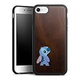 Holz Case kompatibel mit Apple iPhone 7 Walnuss Handyhülle Echtholz Hülle Lilo & Stitch Fanartikel Disney