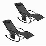 SoBuy Sonnenliege 2-er Set Swingliege Gartenliege schuakel mit Tasche und Kopfkissen luftig Schaukelliege Liegestuhl für Gärten, Höfe, Strände, Balkone schwarz 150 kg Belastung Zwei Stühle OGS28-SCHx2