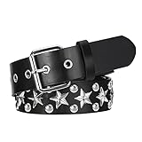 Newellsail Nietengürtel Rock Nieten Gürtel PU Leder Punk Gürtel mit Stern und Kreis Nieten für Damen und Herren Gothic Kleidung Zubehör 110cm (Schwarz)