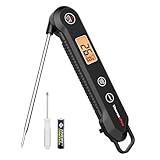 ThermoPro TP03H IPX6 Wasserdicht Fleischthermometer 0.5°C Präzise Grillthermometer 3s Schnelle Reaktion Faltbares Küchenthermometer für BBQ, Braten, Grill und Getränken Schwarz