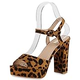 VAN HILL Damen Plateau Sandaletten Blockabsatz High Heels Wildleder-Optik Party Schuhe Absatzschuhe 175324 Leopard 37