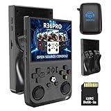 R36PRO Handheld Spiele Konsole, Neu Eingeführte 4000-mAh Retro Spielekonsole, Schnellere & Bessere Klangqualität, 3,5-Zoll-IPS-Bildschirm, 640 X 480 Open Source Game Player, Transparent Schwarz (64G)