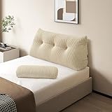 Z-hom Bücherkissen, Keilkissen, Lesekissen Für Bett Und Sofa, Cozy Rückenkissen, Praktisches Seitenfach, Removable Cover, Mit Rundem Kopfkissen (Cream, 100 * 50 * 20cm)