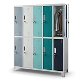 Jan Nowak Umkleideschrank 5B2A Spind Spint Schließfachschrank Metallschrank mit 10 Fächern Etikettenhalter Lüftungsschlitze Metall Pulverbeschichtet 172 cm x 136 cm x 45 cm (H x B x T) (Mehrfarbig)