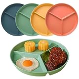 WYTNB 4 Stück Geteilte Speiseteller Set，24.5CM Portionskontrolle Geteilte Teller mit 3 Unterteilung, Runde Wiederverwendbare Speiseteller, Getrennte Familienteller für Erwachsene und Kinder