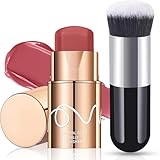 Creme Blush Stick, 3-in-1 Multi Blusher Stick für Wangen Lippen Augen, Leichtes Rouge Beauty Wand, Langanhaltend Waterproof Cream Blush mit Pinsel, Gesicht Rouge für Frauen Natürlichen Look