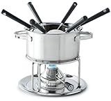 Kisag PROMO Fondue Set Edelstahl 6 Personen mit Fonduetopf Ø16 cm, Schweizer Rechaud Fondue inkl. Gasbrenner & 6 Fonduegabeln, für Fleisch-, Fisch- & Gemüsefondue, spülmaschinengeeignet