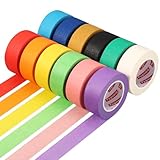 Fyguard 12 Rolle Kreppband Bunt, 23mm x 13m Klebeband Bunt Malerkrepp Abklebeband Maler Masking Tape Regenbogen Bastelband für DIY Scrapbooking Klassenzimmerdekorationen Kunstlaborbeschriftung