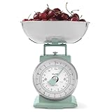 Salter Küchenwaage Mechanisch 5kg, Analoge Backwaage mit 1L Schüssel, Haushaltswaage Retro mit Großem Zifferblatt, Waage Küche Spülmaschinenfest, Präzise Gramm Waage, Salbeigrün