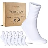 6 Paar Tennissocken Herren 43-46 Weiß Sportsocken Atmungsaktiv Herrensocken Baumwolle Retro Crew Socken (Weiß 43-46)