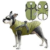 Voarge Hundejacke Winterweste Jacken, Hundemantel mit Geschirr für Kleine Hunde Hundemantel Wasserdicht Maschinen Waschbarer Reflektierender Streifen Design Haltbarer D-Ring (Grün, XL)