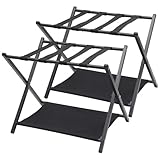 DAKEPOLE Möbel Kofferständer Luggage Kofferablage Kofferbock - 2 Pièce, Kofferständer Klappbar aus Bambus für Hotel Schlafzimmer, Gästezimmer, Metall verchromt, klappbar