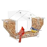 Vogelfutterhäuser Zur Vogelbeobachtung, Transparenter Acryl-Futterspender mit Doppelfach, Eichhörnchensicheres Design Mit Futterbehälter Für Papageien Und Sperlinge