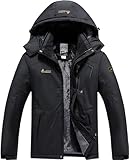 DAFENP Herren Skijacke Wasserdichte Winterjacke Warm Gefüttert Snowboardjacke Softshelljacke Winddichte Atmungsaktiv Outdoorjacke Wanderjacke mit Kapuze CFY815M-Black1-S