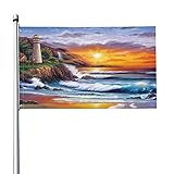 Fahne Leuchtturm bei Sonnenuntergang - Flagge 3x5 Fuß - Hissfahne mit Ösen Flag - Hochwertige Polyester Lichtbeständige Wetterfeste Fahnen - Outdoo