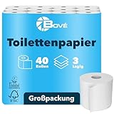 BOVE Toilettenpapier 3-Lagig - 40 Rollen, 125 Blatt pro Rolle - Weiß, 100% Zellstoff, Dezent Gemustert – Extra Weich & Reißfestes Klopapier - FSC- und Ecolabel-Zertifiziert