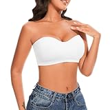 IXF Trägerlose BHs für Damen, kabelloser Bandeau-BH, unsichtbarer Schlauch-Top, Bralette, gepolstert, nahtlos, Weiss/opulenter Garten, X-Large