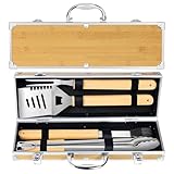 Grillbesteck BBQ Grillzubehör,4 PCS Grill Werkzeugset Edelstahl für das Grillen im Freien,Camping,Grillset Grillgeschenke für Männer zu Vatertag, Geburtstagen mit Aufbewahrungskoffer