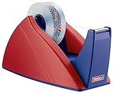 tesa Easy Cut Tischabroller - Nachfüllbarer, standfester Klebeband-Spender für Klebebandrollen bis 33 m x 19 mm - Rot/Blau