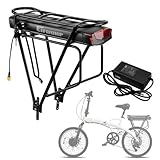 Gepäckträger Ebike Akku 36V 15AH mit Ladegerät & Gepäckträger für 750W 500W 350W 250W 200W Motor, Elektrofahrrad Batterie für 26'-29' Fahrräder Scheibenbremse V-Brake Hinterrad