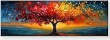 Leinwand Bilder Groß 120x30 cm XXL Wanddeko Wohnzimmer - Baum des Lebens Gemälde Bild Wohnzimmer - Abstrakt Moderne Kunst Zimmer Deko