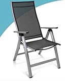 gardisun Hochlehner Gartenstuhl klappbar aus Aluminium, 2-Fach pulverbeschichtet, wetterfest, leicht, 5-Fach verstellbar, Made in EU, 1er Set, Silber