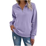 Damenpullover halber Reißverschluss Sweatshirt, einfarbig Training Oberteil lässige Taschen, Fitness Workout Übergröße