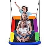 COSTWAY Nestschaukel verkrümmt bis 150kg belastbar, 120-180cm verstellbares Seil, Hängeschaukel Baumschaukel, Outdoor Mehrkindschaukel Gartenschaukel für Kinder & Erwachsene (Bunt)