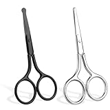 2 Stück Edelstahl Nasenhaarschere mit Runder Spitze, 10cm Bartschere Augenbrauentrimmer Stumpfer Abgerundeter Nasenhaar Schere Reise-Trimmschere für Haare Wimpern Schnurrbart