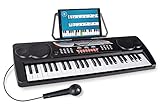 McGrey BK-4910BK Keyboard - Kinder Keyboard mit 49 Tasten - Einsteigerkeyboard mit 16 Sounds und 10 Rhythmen - Piano mit Lernfunktion, Mikrofon für Gesang und Notenständer - Schwarz
