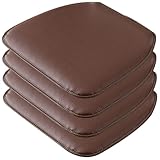 Hperu 4 Stück Ledersitzkissen, 16 x 17 rutschfeste, weiche Esszimmerstuhlkissen, wasserdichtes, schmutzabweisendes Stuhlsitzkissen für Küchen-, Esszimmer- und Bürostühle, Braun