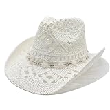 2025 – Cowboyhut für Damen und Herren, Sommer, Westernhut, formbarer Strohhut, ausgehöhlter Sonnenhut, Bohemian-Hut für Damen, weiß, Einheitsgröße