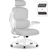 Aiidoits Bürostuhl, Bürostuhl Ergonomisch mit Verstellbarer Kopfstütze, Lendenwirbelstütze und Klappbaren Armlehnen, Chefsessel Bürostuhl 150 kg, Ergonomischer Bürostuhl Wippfunktion bis 135°