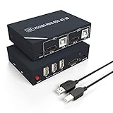 USB 8K DisplayPort KVM Switch, USB 2 Ports PC Computer KVM Umschalter Tastatur und Maus teilen Unterstützung 8K@60Hz 3D für Laptop, PC - Mit 2 USB Kabeln, 1 Switch Kabel, 1 Aufladekabel