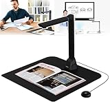 PLABNK Dokumentenkamera-Scanner, Um 90° Faltbar, Unterstützt Mehrsprachige Identifizierung, LED-Leuchten Der Stufe 3, Fester Fokus, Mit Touch/Taste, Für Büro/Lehrer Kompatibel,Black