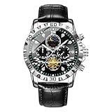 Mondphasen-Uhr – wasserdichte analoge Armbanduhr, leuchtende Uhr, klassische Outdoor-Sportuhren, PU-Lederarmband, stilvolles Abenteuer-Accessoire, Phasenuhr für Wandern, Angeln, Arbeit, Reisen