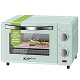 WANNYTON Minibackofen, Backofen 10 L, 650 Watt, 100-230 °C Timer 0-60 Min. inkl. Backblech Grillrost Entnahmegriff, doppelte Glastür, Ofen für Pizza Kuchen Brot