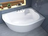 BADLAND Badewanne Original Weiß Acryl Wanne Eckbadewanne MEGA 160x105 Rechts KOMPLETTSET SET mit Weiß Acrylschürze + Füßen und Exklusive Chrom Automatik Ablaufgarnitur Made in EU 4in1