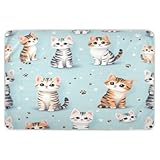 Niedliche Katzen, blau, einzigartig, Cartoon, extra groß, wiederverwendbar, für Kinder, wasserabweisend, flach, Anti-Lippen-Pad, für Babys, Kleinkinder, Kinder, 132,1 cm L x 86,4 cm B