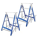 Vigevee 2er set Gerüstbock, Arbeitsbock Stabiler Tragkraft 200 kg, Klappbock 7-fach Höhenverstellbar 80-130 cm, Metall Arbeitsböcke Gestelle Unterstellbock klappböcke, Blau Silber