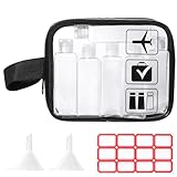 Diboniur Kulturbeutel Transparent –10-teiliges Flugzeug-Reiseset, 6 Reiseflaschen 100 ml mit 2 kleinen Trichtern, Reisezubehör für Shampoo, Creme und Lotion