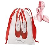 Schuhbeutel zur Aufbewahrung, Kordelzug-Satin-Tanzschuhtasche, leichte Satin-Organizer-Tasche, staubdicht, Ballett-Zubehör für Reisen, Fitnessstudio, Backstage, rot, Refer to description, Unisex