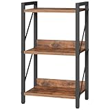 HOOBRO Bücherregal, Standregal, Leiterregal, freistehendes schmales Regal, Büroregal 3 Ebenen, offene Ablagen, für Wohnzimmer, Schlafzimmer, Büro, Küche, Rustikales Braun und Schwarz EBF71SJ01