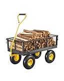 VEVOR Bollerwagen 226,80 kg, Transportwagen, Gartenwagen, Gerätewagen, Handwagen mit 10 Zoll großen Geländereifen, abnehmbaren Seitenteilen aus Netzmaterial und um 180° drehbarem Griff, Gelb/Schwarz