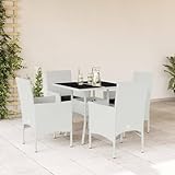 LAPOOH 5-TLG. Garten-Essgruppe mit Kissen Weiß Poly Rattan und Glas, Esstisch Mit Stühlen Set, Gartenmöbel Sitzgruppe, Balkon Möbel, Gartenlounge Set, Terrassenmöbel, Balkonmöbel Set - 3278614