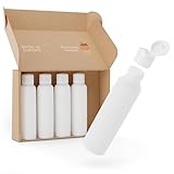 Kunz Packaging hochwertige Reiseflaschen 100 ml Flaschen für Flugzeug Reisen - 5er Set Reiseflaschen zum Befüllen - Reisebehälter für Flüssigkeiten - Silikonfreie Travel Bottles